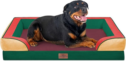 Comfort Expression Orthopedic Dog Bed for Extra Large Dogs 45x35 Inch, Waterproof Egg Crate Foam XL Pet Bed with Bolsters, Dog Couch with Washable Cover & Non-Slip Bottom, Watermelon Meadow