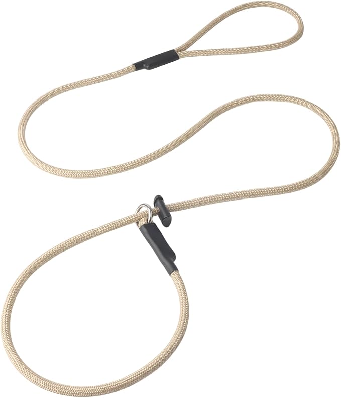 Slip Lead Dog Leash – Strong Nylon Training Rope with Spring-Loaded Adjustable Stopper – 5/16" x 5ft -No Pull Heavy Duty Leash for Small Medium Large Dogs(Khaki, 5 FT)