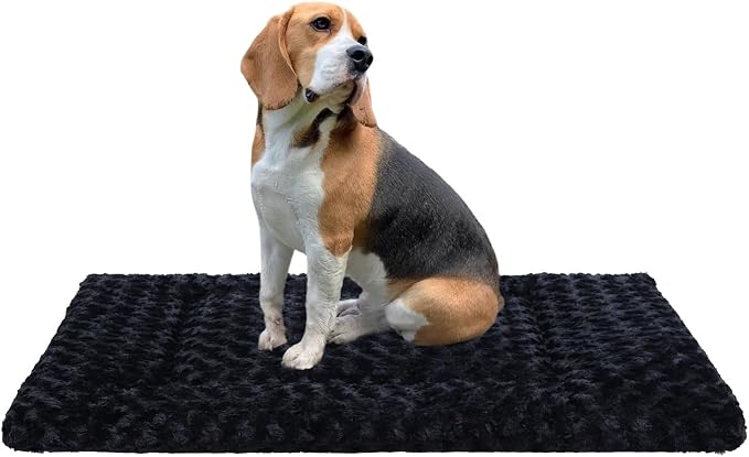 Washable Dog Bed Mat Crate Pad Soft Fluffy Pet Kennel Beds Dog Sleeping Mattress for Large Jumbo Medium Small Dogs, 36 x 23 Inch, Black