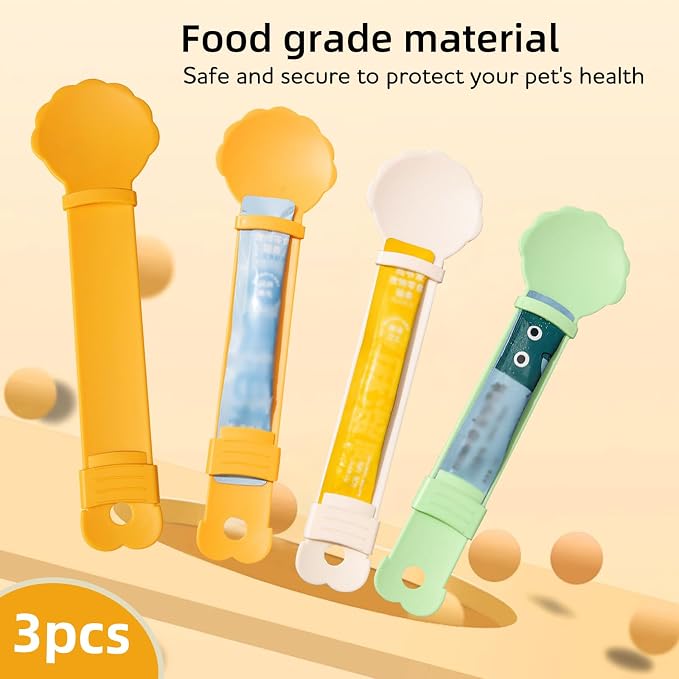 3pcs Cat Strip Feeders, Lickable Cat Strip Squeeze Spoon Multifunctional Cat Wet Treat Dispenser Spoon Cute Shell Shape Cat Food Spoon Cat Stick Feeder for Wet Food Cat Pet Supplies(3 Colors)