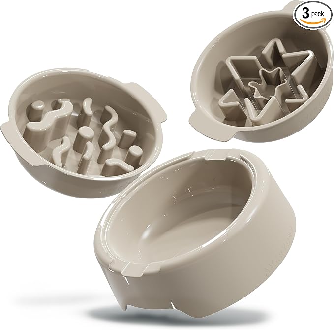 AVERYDAY 3 Pack Slow Feeder Dog Bowl Set, Two Weighted Maze Insert Bowls, Anti-Slip Changeable Puzzle Feeding Bowl for Wet Dry & Raw Dog Food, Slow Eating Deep Pet Food Dish for Medium & Large Breeds