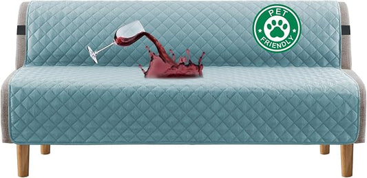 Turquoize 100% Waterproof Futon Cover Futon Slipcover Washable Armless Sofa Bed Slipcover Protector Seat Width Up to 70" with Adjustable Elastic Strap Anti-Slip for Dogs, Stone Blue