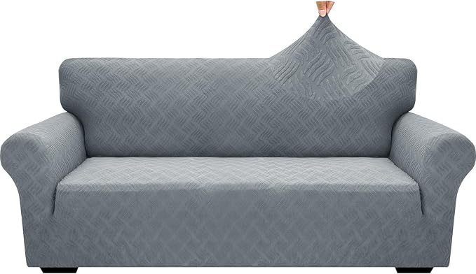YEMYHOM Couch Cover Latest Jacquard Design High Stretch Sofa Covers for 3 Cushion Couch, Pet Dog Cat Proof Slipcover Non Slip Magic Elastic Furniture Protector (Large, Leaf Pattern Light Gray)