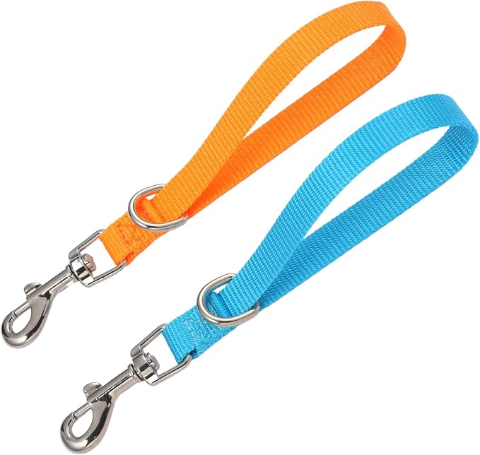 Short Dog Leash 2PCS Traffic Leashes 8" Pet Lead Training Pets Leads Dogs Grab Tab Orange & Sky Blue Dog Lead for Indoor Outdoor Daily Walking Backup Hiking(Orange & Sky Blue)