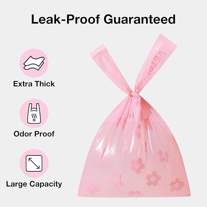 VETRESKA Dog Poop Bags with Handles 240 Count, Floral Scented Waste Bags, Leak-Proof Thick Dog Bags for Poop, Easy-Tie Large Poop Bags, 16 Refill Rolls for Dog Walking Cat Litter