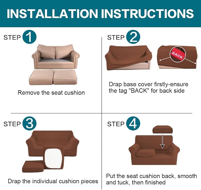 Turquoize 3 Piece Sofa Covers for 2 Cushion Couch Sofa Slipcover Soft Cover for Dogs-Washable Furniture Covers with 2 Individual Cushion Covers, Feature Jacquard Fabric(Loveseat, Caramel)