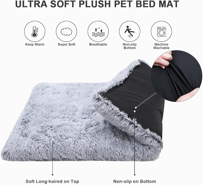 Vonabem Dog Bed, Extra Large, Plush Soft Pet Beds for XL Dogs, Crate Pad, Washable, 41L x 27W x 2H Inches, 100 lbs Capacity, Grey