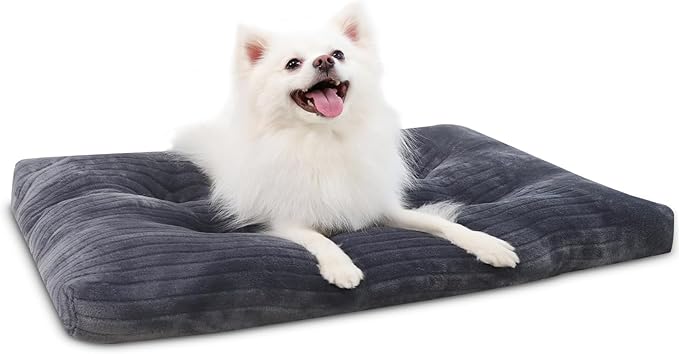 Dog Crate Bed Washable Dog Beds for Medium Dogs Deluxe Thick Flannel Fluffy Comfy Kennel Pad Anti-Slip & Anti-Scratch Pet Sleeping Mat, 29 x 21 Inch, Gray