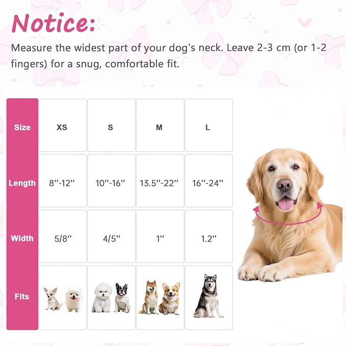 Dog Collars for Puppy Small Dogs, Pink Bow Dog Collar, Summer Dog Collar with Quick Release Buckle Soft Cotton Puppy Collar with Adjustable Buckle Girl Dog Collars for Puppy Small Dogs-XS