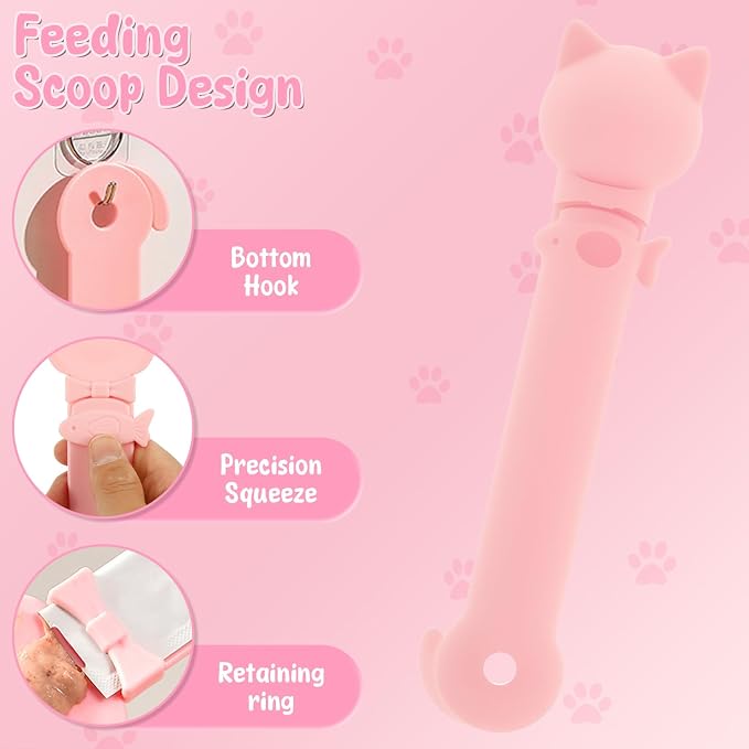 4 Pcs Pet Food Can Supplies Set, Cat Strip Feeder Spoon, Multi-Function Cat Treat Dispenser Spoon, Silicone Dog Cat Food Can Covers Lids Top, Cat-Sliding Dispenser for Wet Food - Easy to Scoop Food