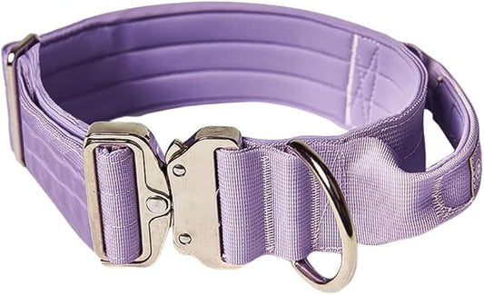 Spark Paws Tactical Dog Collar - Heavy Duty, Premium Quality, Thick and Durable for Large and Medium Dogs - Purple - L