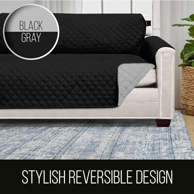 Sofa Shield® Couch Armchair Covers for Dogs, Reversible Furniture Protector with Strap, Stain and Tear Resistant Cushion Cover, 23 inch Seat, Machine Washable Slipcover Pets, Cats, Black Gray