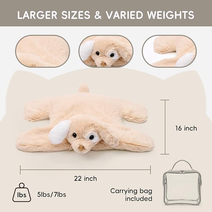 L'AGRATY Weighted Lap Pad for Kids 5 lbs, Sensory Needs Weighted Stuffed Animals Lap Blanket Soft Plush Hugging Sensory for Kids Teen Adults Removable Washable Cover