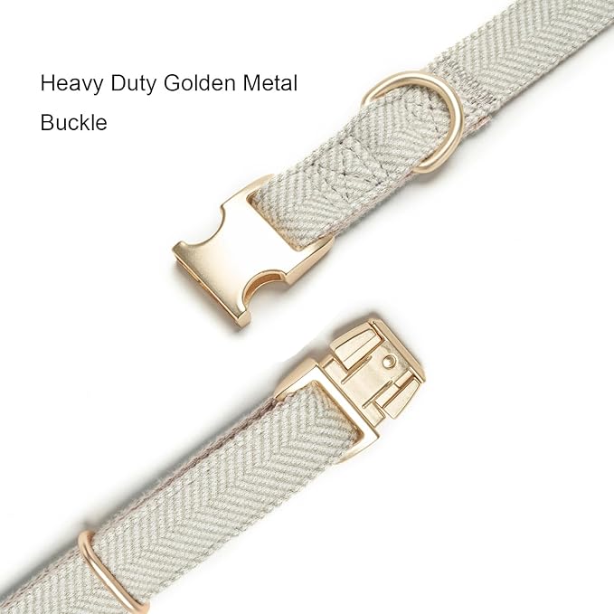 Soft Dog Collar and Leash Set Adjustable Woven Tweed Dog Collars with Metal Buckle and Lead for Small Medium Large Dogs,Grey