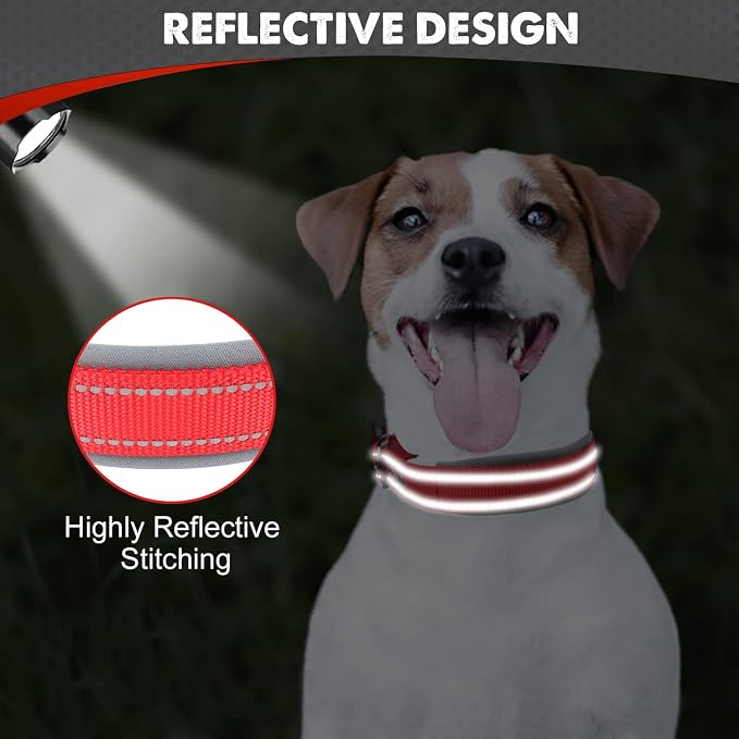 Joytale Dog Collar for Small Dogs, Neoprene Padded and Adjustable, Reflective Wide Heavy Duty Pet Collars with Durable Metal Belt Buckle for Walking, Red, S