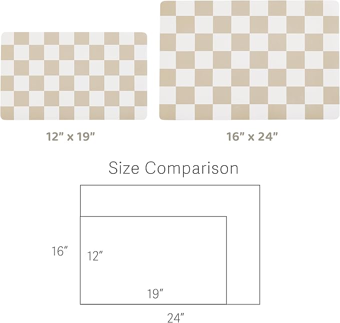 Checkered Dog Feeding Mat, Absorbent Mats for Dog Food and Water Bowl, Dispenser, Retro Aesthetic Beige Khaiki Checkerboard Pet Placemat for Dogs, Cats, Puppy Accessories, 16" X 24”