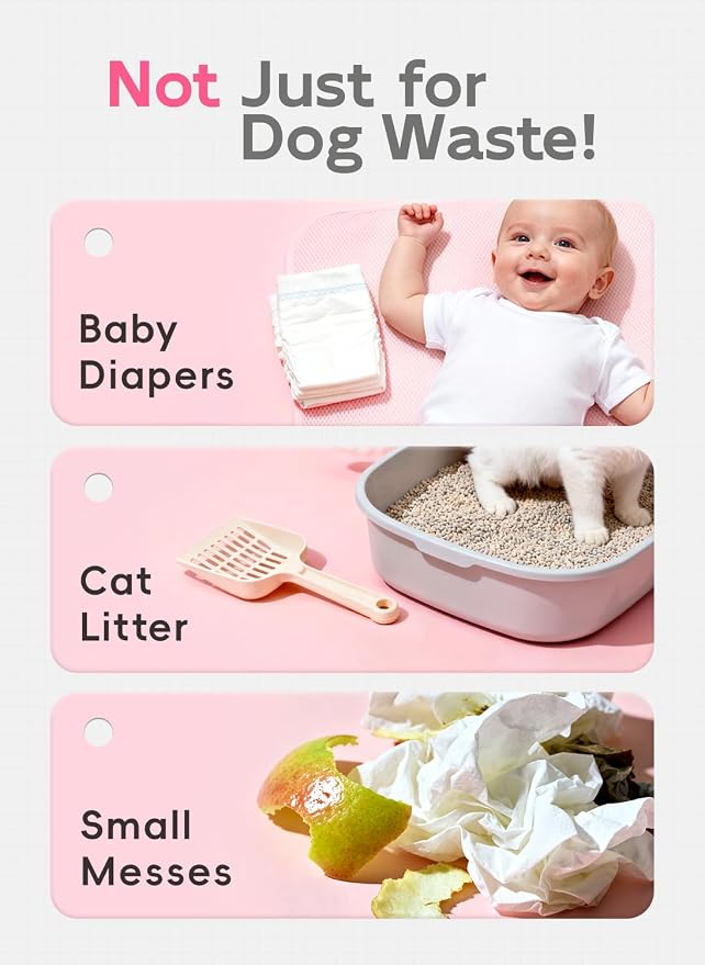 Dog Poop Bags Rolls, 320 Count (20 Refills) - 60% Recycled Plastic Baby Powder Scented - Leak Proof, Extra Thick Waste Bag with Easy-Peel Sticker (Pink)