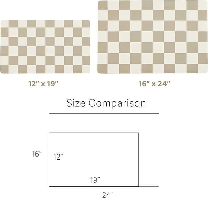 Checkered Dog Feeding Mat, Absorbent Mats for Dog Food and Water Bowl, Dispenser, Aesthetic Khaki Beige Checkerboard Pet Placemat for Dogs, Cats, Puppy Accessories (Khaki, 16 x 24)