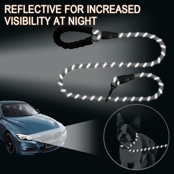 BARKBAY Dog Leashes for Large Dogs Heavy Duty Dog Leash 4/5/6 FT with Comfortable Padded Handle and Highly Reflective Threads for Medium Large Dogs Walking Training Running (5FT-1/2'',Gray)