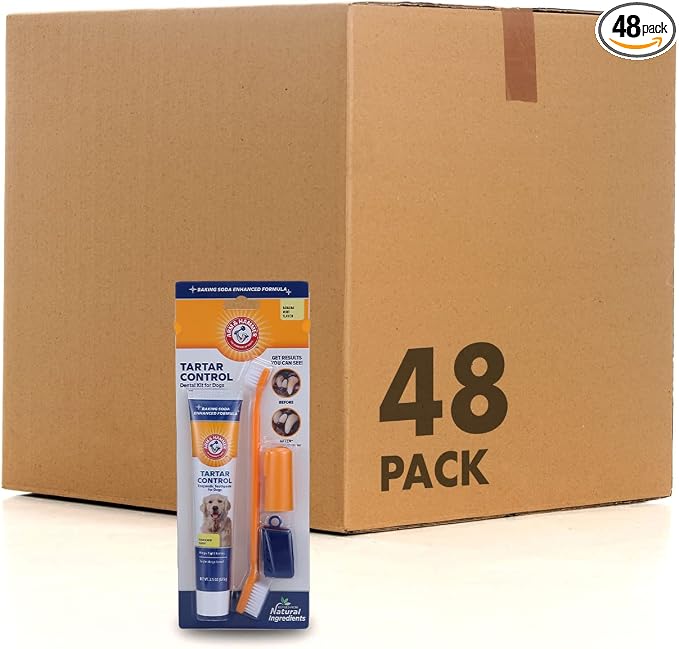 Arm & Hammer for Pets Tartar Control Dog Dental Care Kit Banana Mint Flavor Toothpaste Double-Sided Toothbrush Finger Brush 2.5 OZ 3-Piece 48 Pack