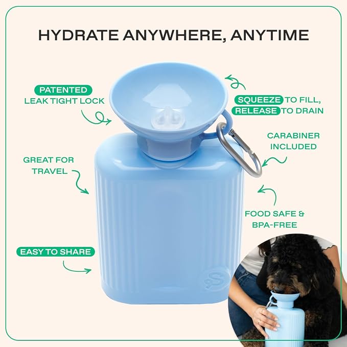 Springer Dog Water Bottle | Large Capacity Drinking Feeder Dispenser for Dogs & Puppies | As Seen on Shark Tank | Leak-Proof Bowl | BPA-Free | Outdoor Walking, Hiking & Camping | 44oz Blue