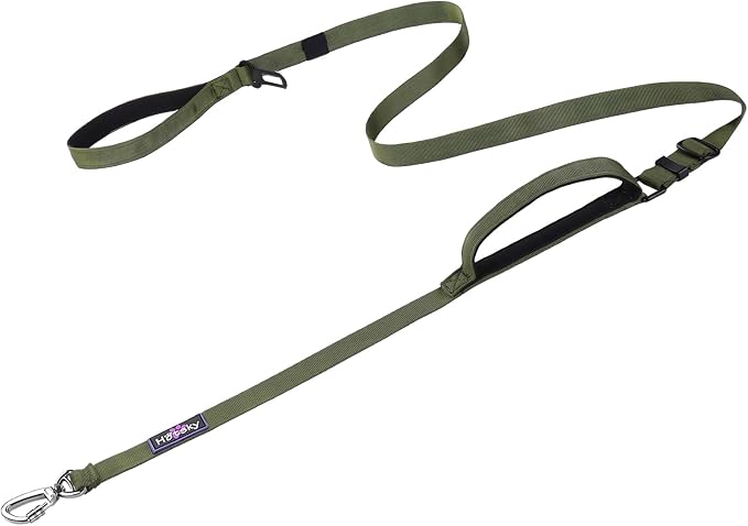 Hotsky Double Handle Dog Leash for Large Medium and Small Breed Dogs that Pull,Adjustable Nylon Heavy Duty Dog Leash with Car Seat Belt for Walking and Training,ArmyGreen,4.5-6 FT
