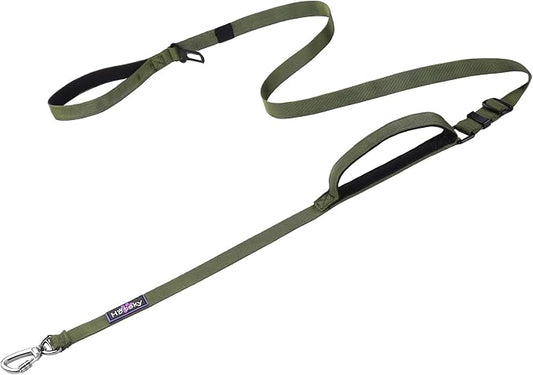 Hotsky Double Handle Dog Leash for Large Medium and Small Breed Dogs that Pull,Adjustable Nylon Heavy Duty Dog Leash with Car Seat Belt for Walking and Training,ArmyGreen,4.5-6 FT
