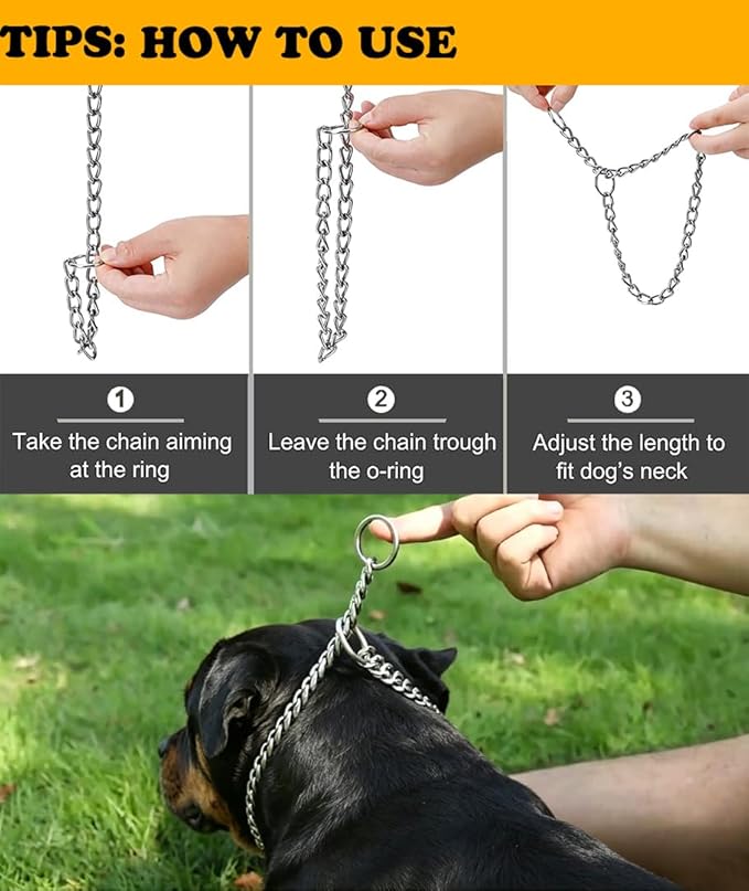 Freezx Chain Choke Collar for Dogs, Adjustable Metal Dog Training Choke Collars, Slip P Chains Alloy Steel Weather Proof Necklace for Small Medium Large Dogs (L, Diamete-3.0mm,Neck max 18 inch)