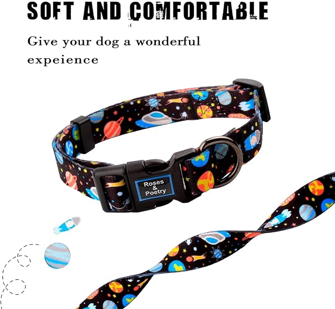 Roses&Poetry Dog Collar with Colourful Star Patterns, Adjustable Durable Puppy Collars for Small Medium Large Dogs (Star-S)