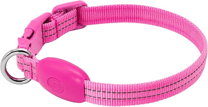 Light Up Dog Collar, Rechargeable USB Collar, Waterproof, Luminous LED Collar, Adjustable, Super Bright, Night Walking for Small Medium Large Dogs, Pink, S