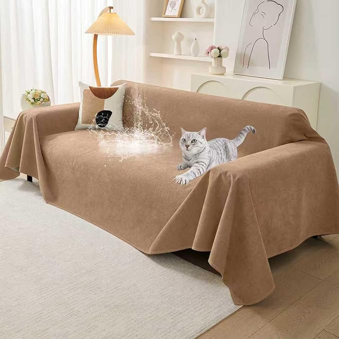 Warmstar Couch Protector from Cat Claws, Waterproof Couch Cover Anti Slip,Couch Cover 3 Cushion Sofa Washable,Anti-Scratch Pet Sofa Cover Heavy Duty,71"X134", Brown