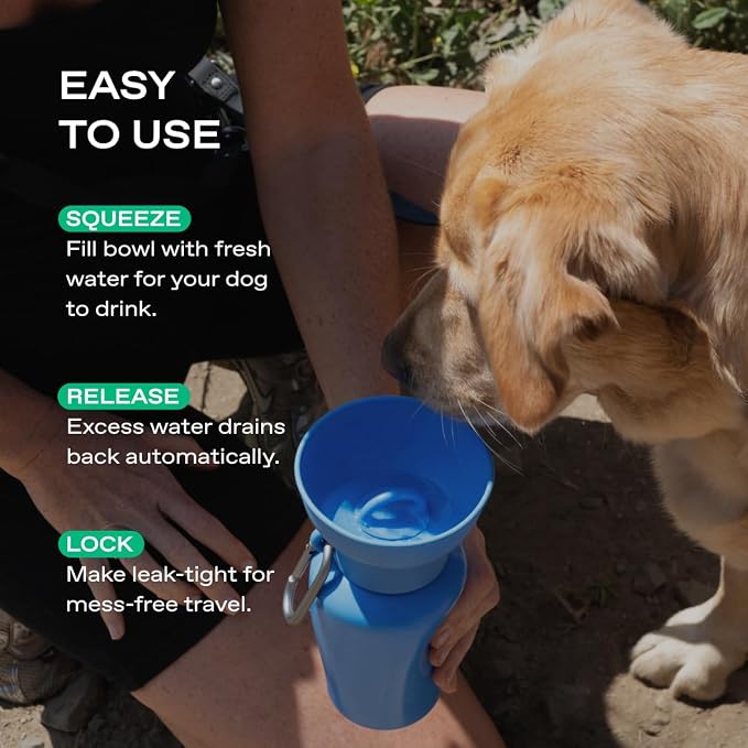 Springer Flip Dog Water Bottle | Portable Drinking Feeder with Foldable Food-Grade Silicone Bowl | One-Hand Squeeze & Leak-Proof | Walking, Hiking & Camping | Puppy Essentials