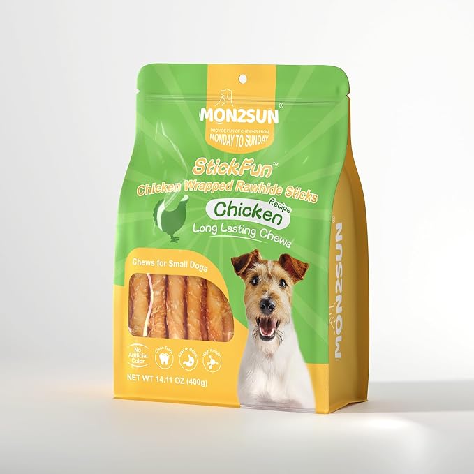 MON2SUN Dog Treats, Rawhide Twist Chicken Hide Sticks, Suitable for Puppy and Small Dogs, 5 Inch (Chicken, 14.11 oz) (Pack of 2)