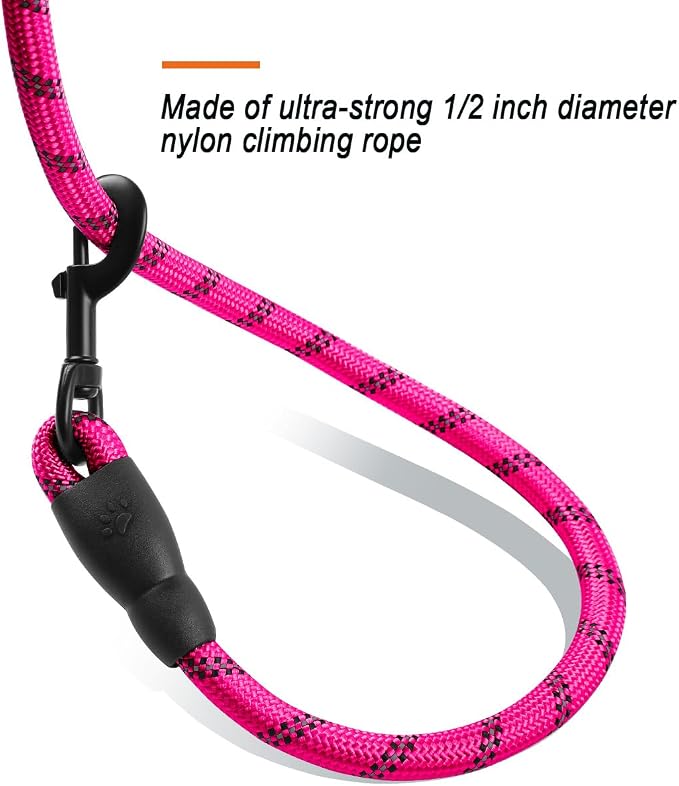 BARKBAY Dog Leashes for Large Dogs Heavy Duty Dog Leash 4/5/6 FT with Comfortable Padded Handle and Highly Reflective Threads for Medium Large Dogs Walking Training Running (5FT-1/2'',Fushcia)