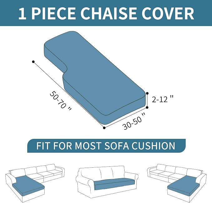 XINEAGE Chaise Cover for L Shaped Sofa,Sectional Couch Covers for Pets,Non Slip Sofa Seat Cover Washable,Sofa Slipcovers with Elastic Bottom(1 Piece Chaise Cover,Navy Blue)
