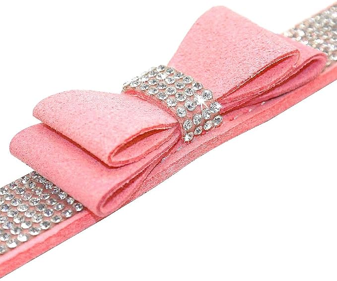 Small Dog Collars for Female Dogs, Cute Bling Rhinestone Crystal with Bow Tie Glitter Diamond Bowtie Puppy Collars for XXS XS Small Medium Large Pet Girls Dogs Cats(M, Pink-1)