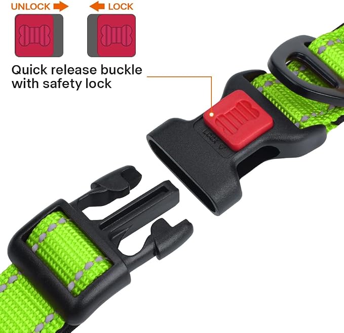 Taglory Reflective Dog Collar for Small Dogs, Soft Neoprene Padded with Escape-Proof Locking Buckle, Upgraded Zinc Alloy Ring, Adjustable Nylon Collar for Walking, Green,S