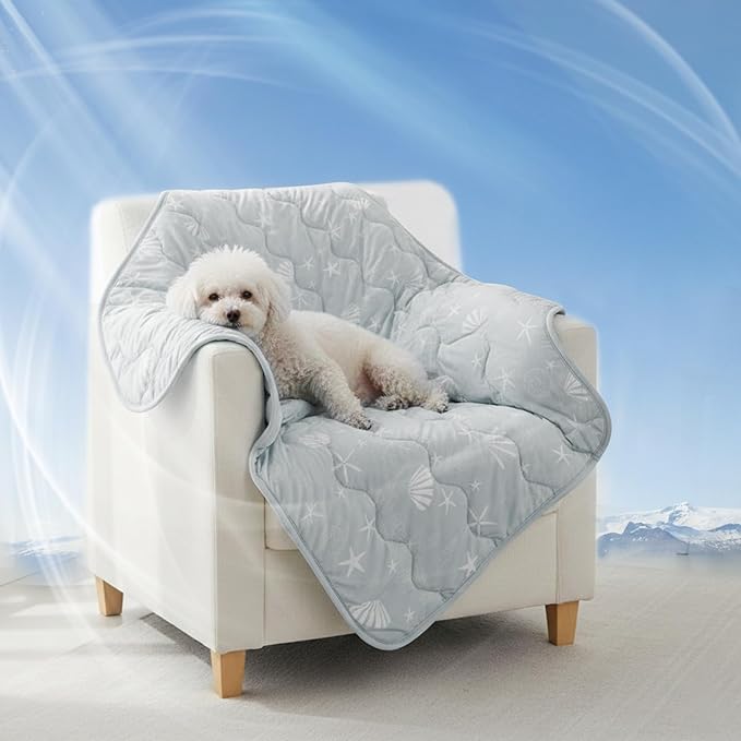 NWK Dog Cooling Blanket, Q-Max>0.345, Ice Silk Cool to Touch Material, Reversible Breathable Bed Cover, Furniture Protector Couch Sofa for Summer, Machine Washable (Misty Gray, 30'' X 40'')