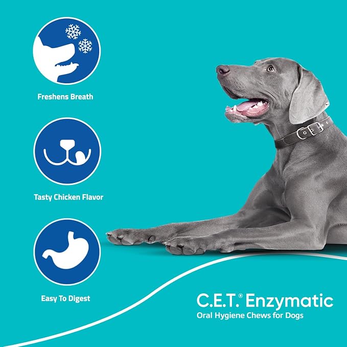 Virbac C.E.T.® Enzymatic Oral Hygiene Chews for Dogs, Large - Plaque & Tartar Control - Single Layer Beefhide with Exclusive Dual-Enzyme System & Tasty Chicken Flavor - Easy to Give Dog Dental Chew