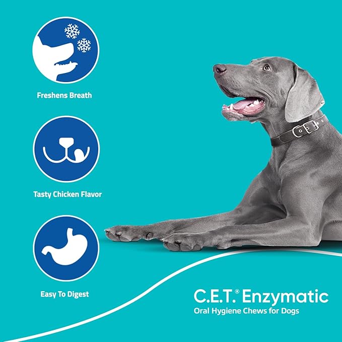 Virbac C.E.T.® Enzymatic Oral Hygiene Chews for Dogs, Medium - Plaque & Tartar Control - Single Layer Beefhide with Exclusive Dual-Enzyme System & Tasty Chicken Flavor - Easy to Give Dog Dental Chew