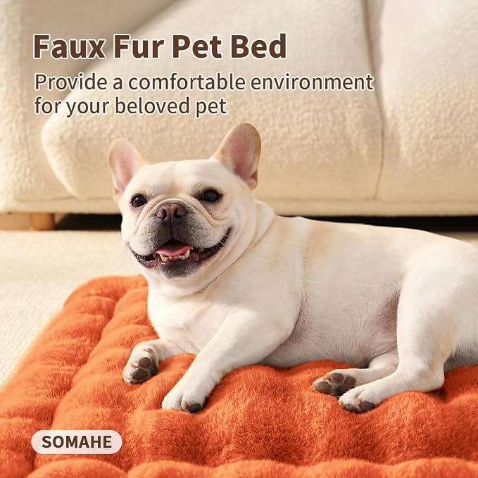 SOMAHE Cat & Dog Bed Mat, Soft Plush Faux Fur Kneading Pet Bed for 2 Cats or Small Dogs, Machine Washable Cat Sleeping Pad, Non-Slip Fluffy Pet Rug for Indoor Cats Kittens & Small Dogs,27x20 In Orange
