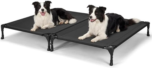 Veehoo Cooling Elevated Dog Bed, Raised Dog Bed for Two Dogs, Indoor Outdoor Pet Cot with Breathable Teslin Mesh & Anti-Slip Rubber Feet, Durable Double Dog Bed for Multi-Pet Homes, 35" x 25", Black
