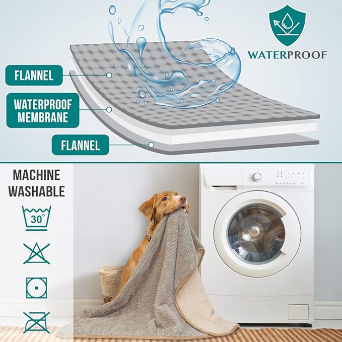 PetAmi Waterproof Dog Blanket, Leakproof XL Pet Blanket for Large Dogs, Furniture Sofa Couch Cover Protector, Fleece Cat Throw Bed Crate Kennel, Reversible Washable Soft Plush, Queen 90x90 Taupe Beige