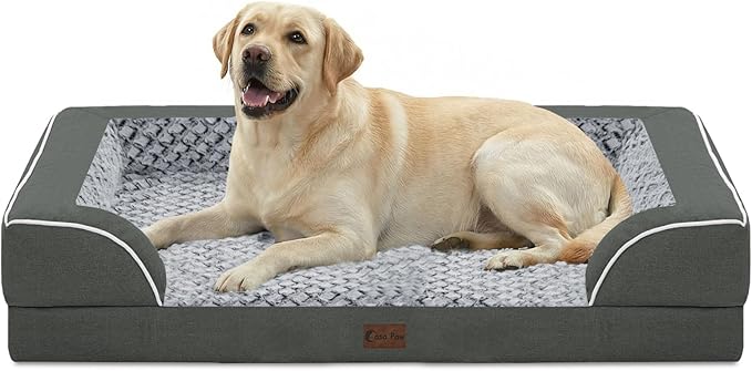 Orthopedic Dog Beds for Extra Large Sized Dogs 45x35 Inch, XL Waterproof Egg Crate Foam Dog Sofa Bed with Removable Washable Cover Big Pet Couch with Bolster & Non-Slip Bottom, Dark Grey