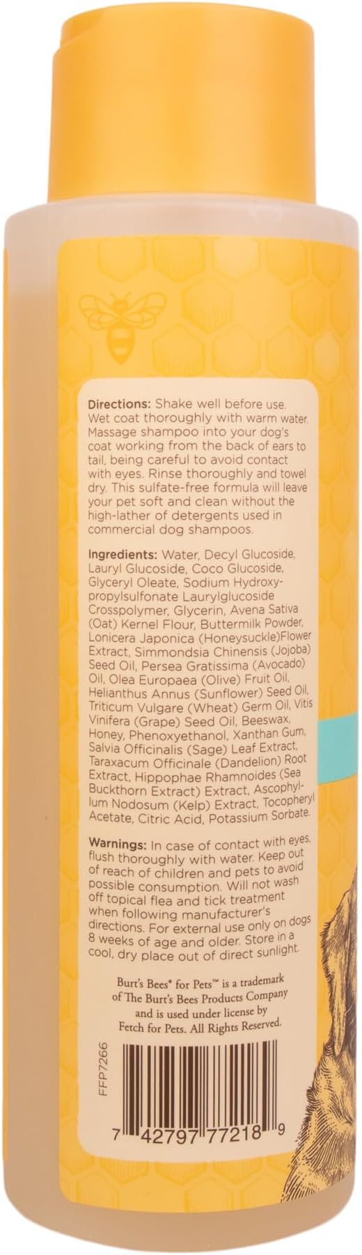 Burt's Bees for Pets Itch Soothing Dog Shampoo with Honeysuckle and Conditioning Honey pH Balanced No Sulfates No Parabens 95 Percent Natural Origin Cruelty Free Made in USA 16 FL OZ 6 Pack