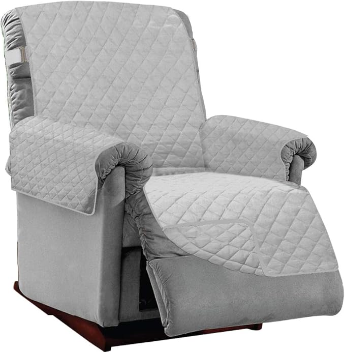 Sofa Shield® Couch Recliner Covers for Dogs, Reversible Furniture Protector with Strap, Stain and Tear Resistant Cushion Cover, 28 inch Seat, Machine Washable Slipcover Pets, Cats, Light Gray