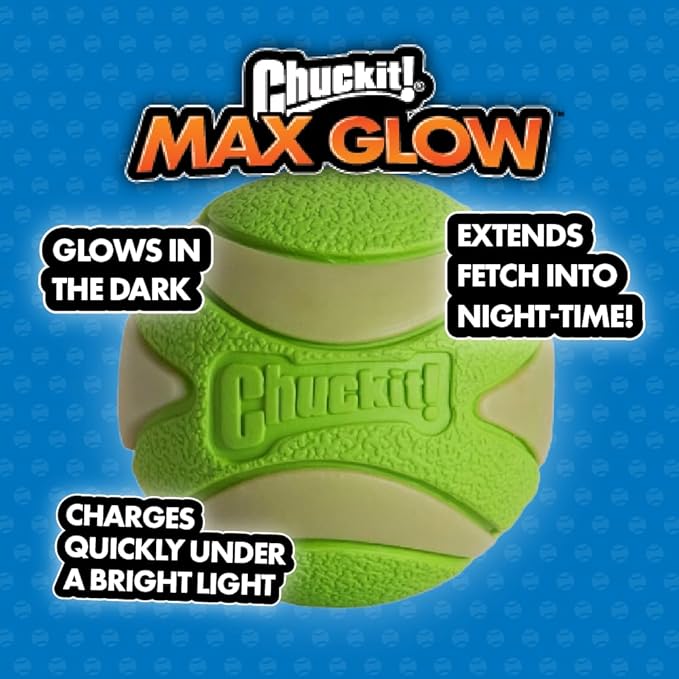 Chuckit! Glow in the Dark Bouncy Balls - Ball for Dogs, Dog Toy, Max Glow Balls - Extra-Large, 3.5 Inch, Pack of 12