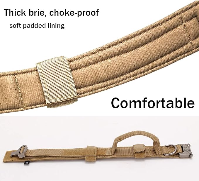 Tactical Dog Collar and Leash Set Adjustable Military Nylon Dog Collar with Control Handle and Heavy Duty Metal Buckle for Large Dogs（Brown M