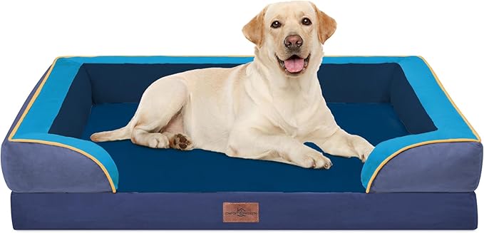 Comfort Expression Orthopedic Dog Bed for Extra Large Dogs 42x30 Inch, Waterproof Egg Crate Foam XL Pet Bed with Bolsters, Dog Couch with Washable Cover & Non-Slip Bottom, Hidden Bay