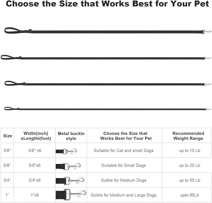 AMAGOOD 6 FT Puppy/Dog Leash, Strong and Durable Traditional Style Leash with Easy to Use Collar Hook, Great for Small, Medium and Large Dogs (1" x 6 ft, Black and Green (2-Pack))